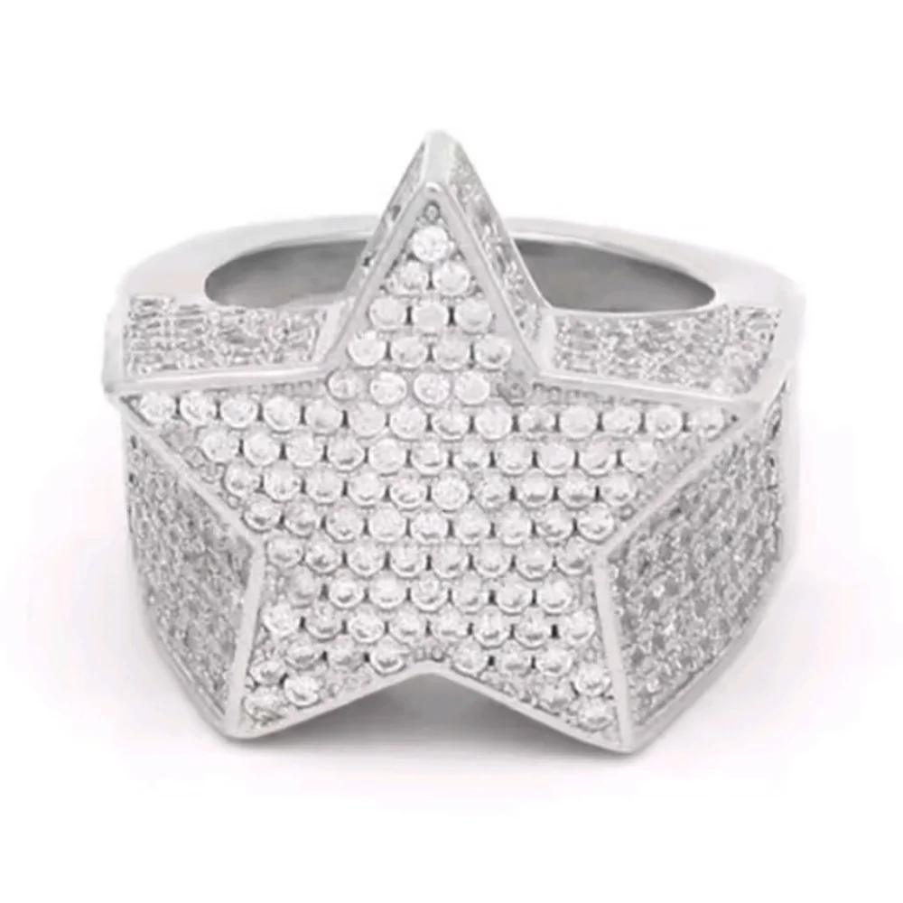 Unisex Blinged Out Silver Geometric Star Ring Sz 10